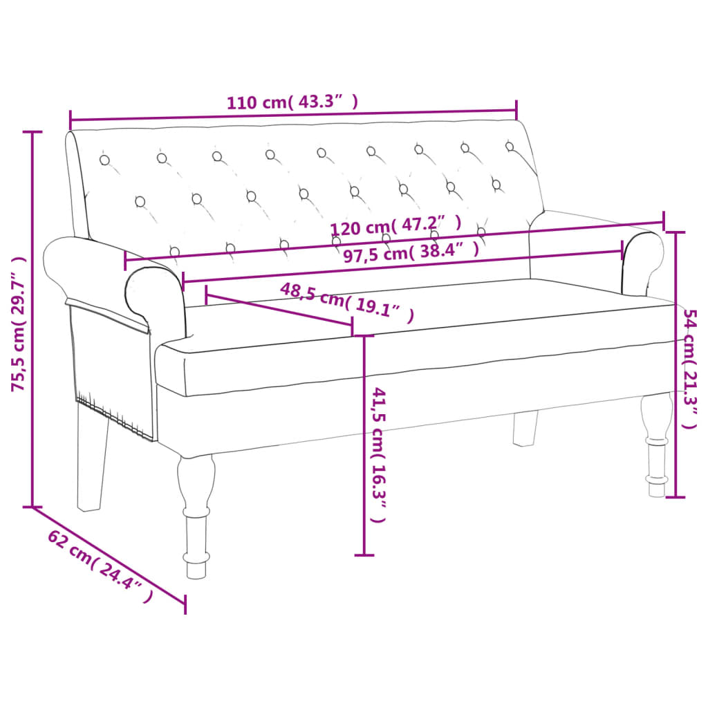 Bankje met rugleuning 120x62x75,5 cm stof donkergroen