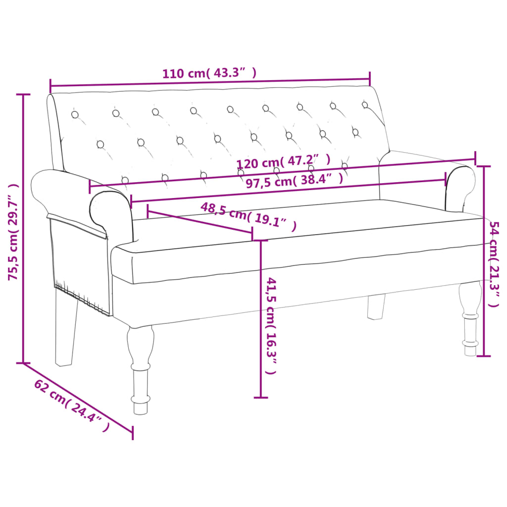 Bankje met rugleuning 120x62x75,5 cm linnen